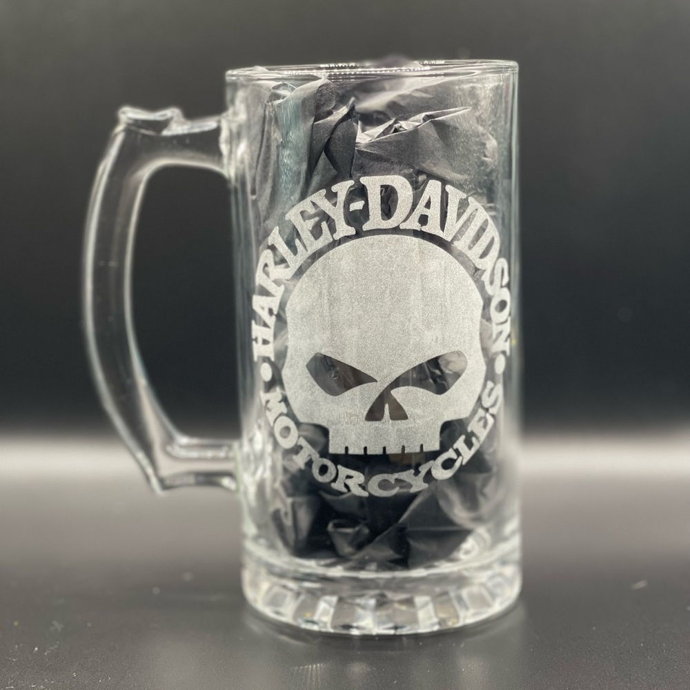 Harley-Davidson 24oz Etched Beer Mug – Custom Glass for Bikers